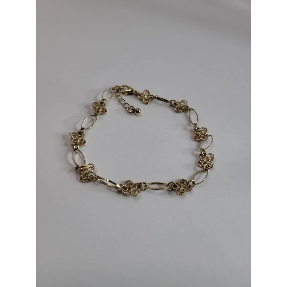 Gold-Tone Filigree Scroll Link Bracelet Anklet with Lobster Clasp